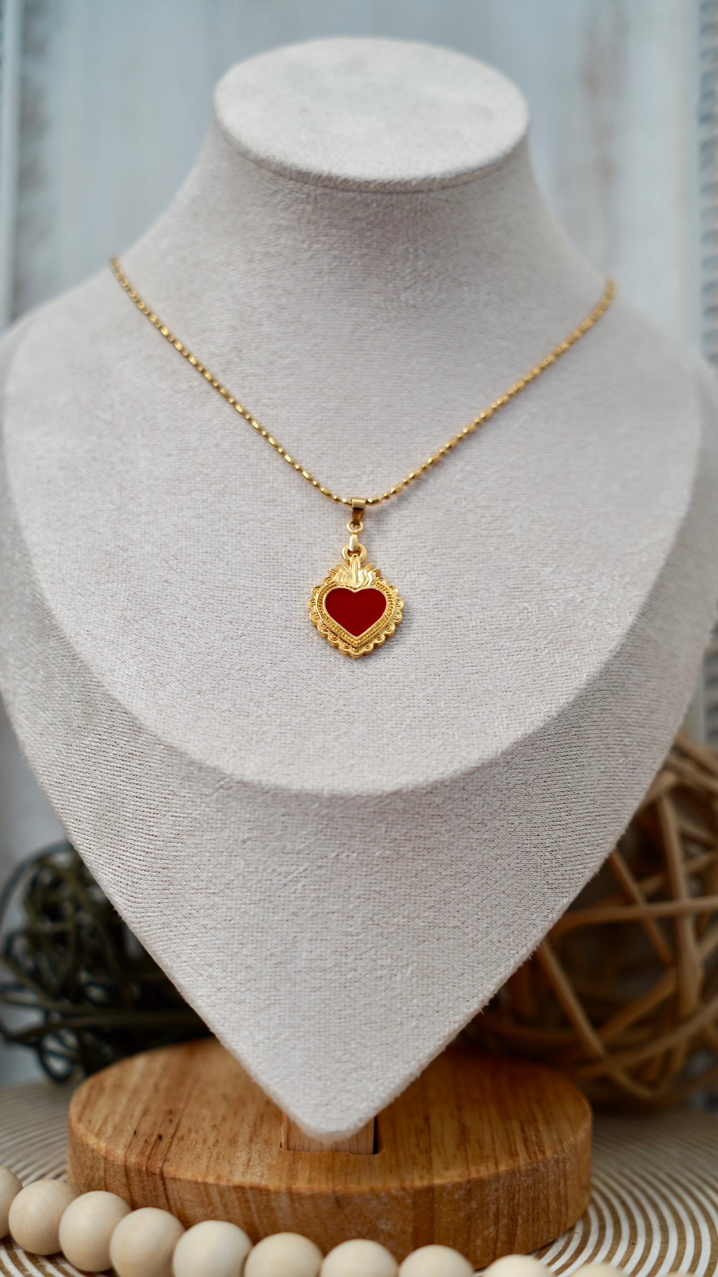 Sacred Heart Necklace- 14k Gold Plated Heart Necklace
