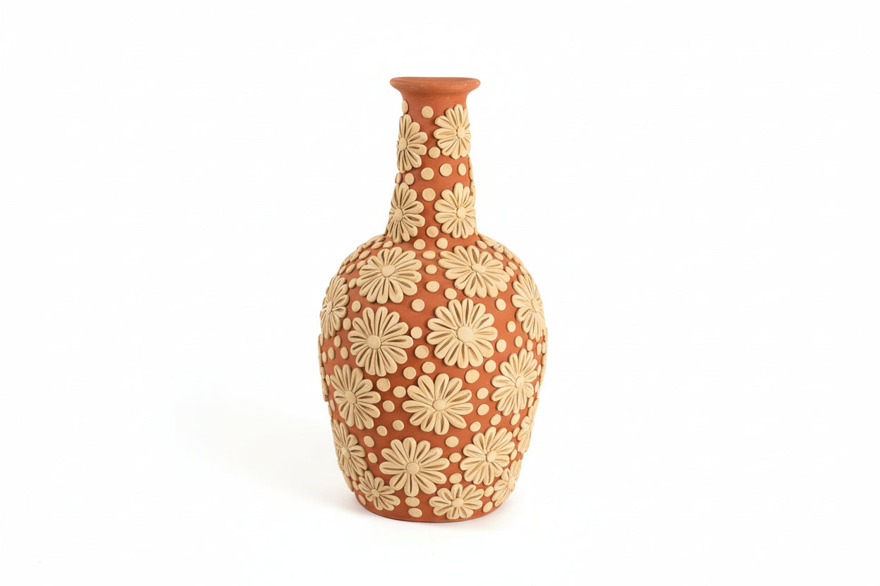 Large Barro Rojo Floral Filigree Vase – Handmade Oaxaca Pottery 15"