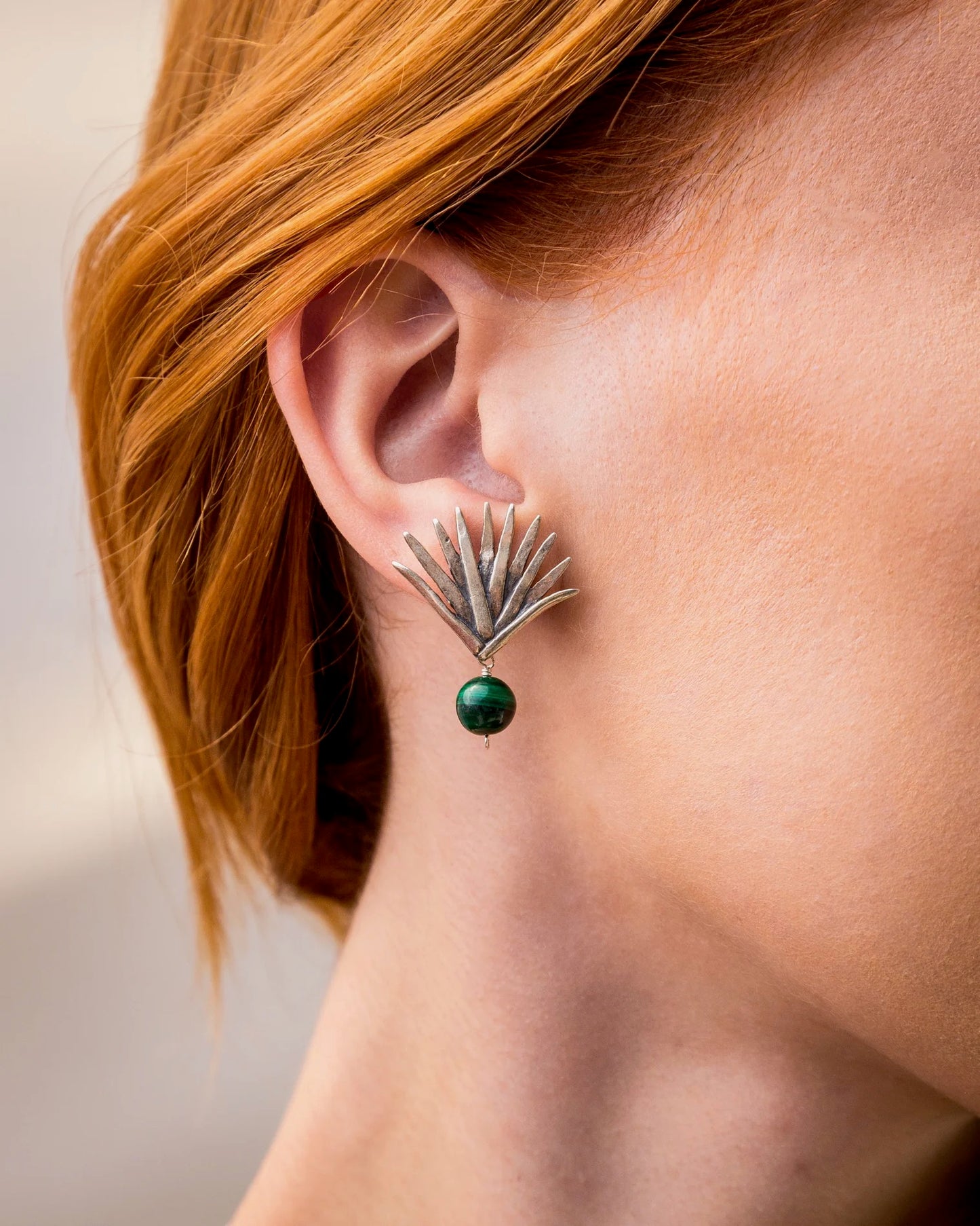 Luxury Agave Malachite Earrings in .925 Silver – Handmade in Guadalajara