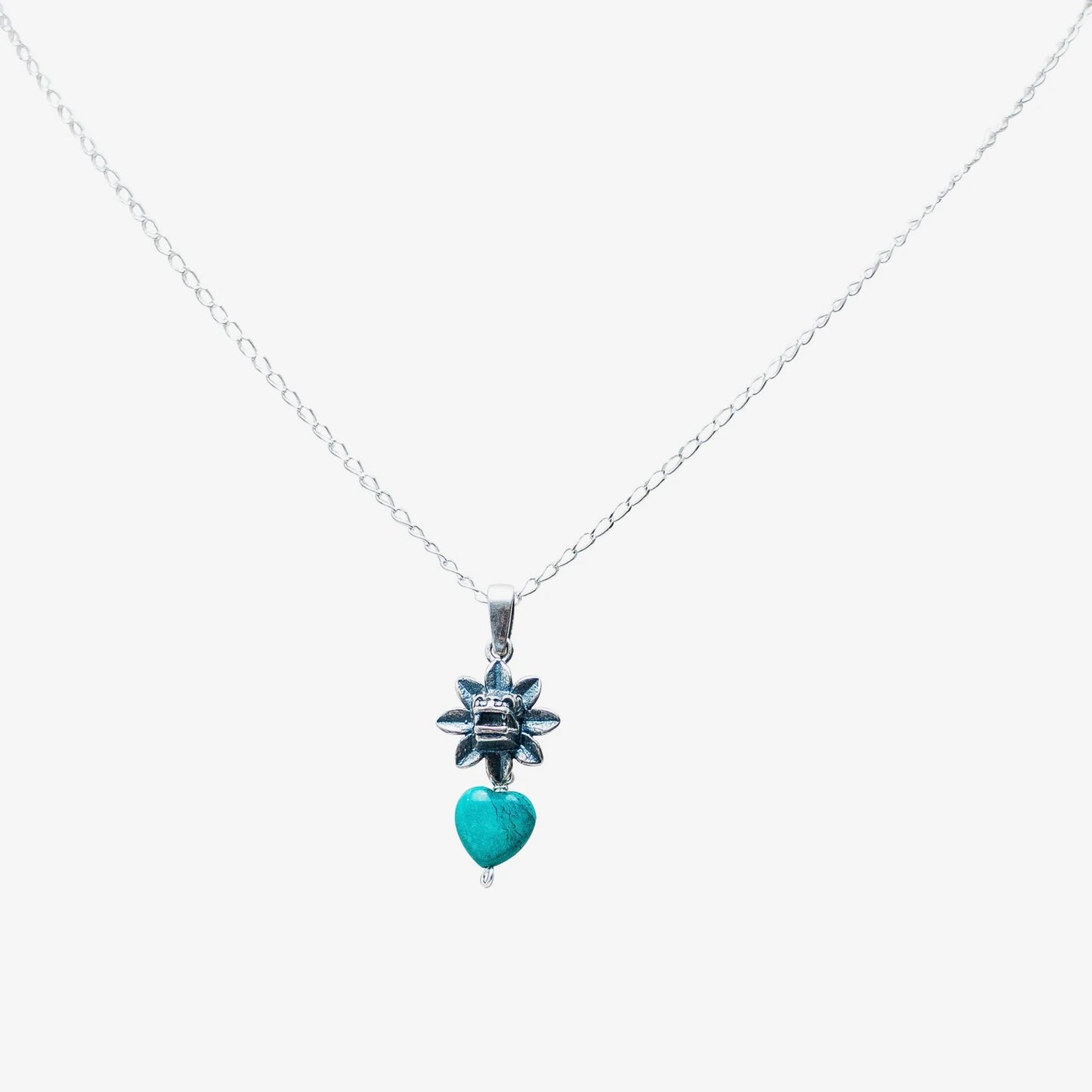 Handmade Mexican Quetzalcoatl Heart Necklace in .925 Sterling Silver – Turquoise Pendant by Gabriela Sanchez