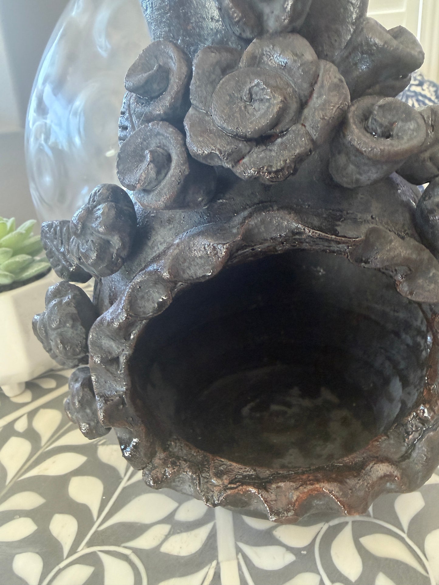 Tonala Clay Chiminea | Mexican Pottery Fireplace | Floral Folk Art Home Decor | Rustic Accent | 9 Inch