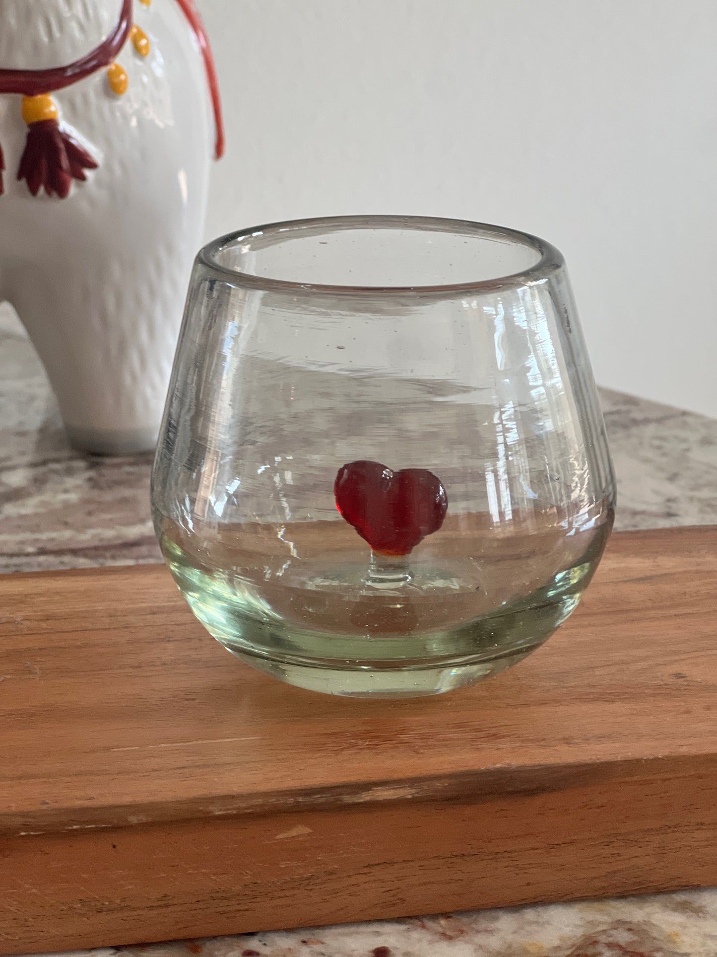 Hand-Blown Wine Glass from Mexico with Red Heart Inside – Artisan Gift Glass