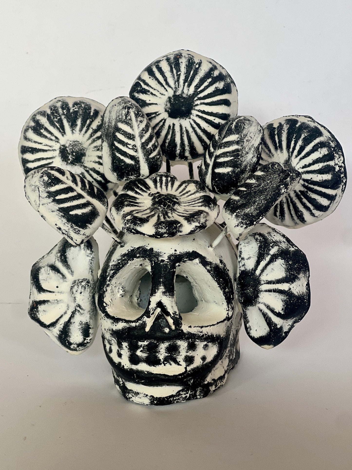 Handmade Ceramic Skull with Flowers – Jalisco Folk Art