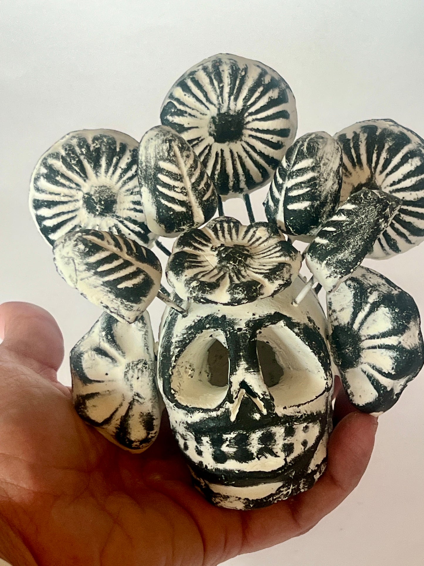 Handmade Ceramic Skull with Flowers – Jalisco Folk Art