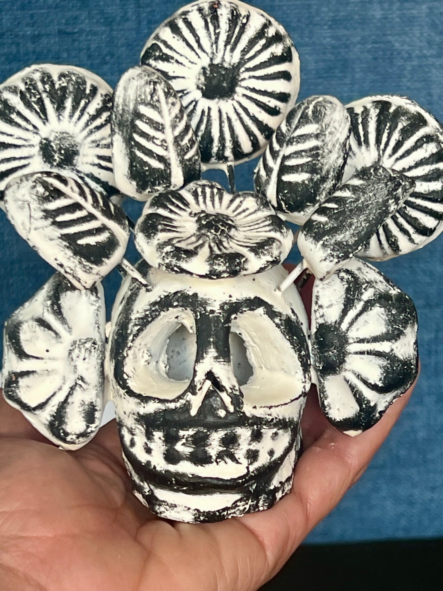 Handmade Ceramic Skull with Flowers – Jalisco Folk Art