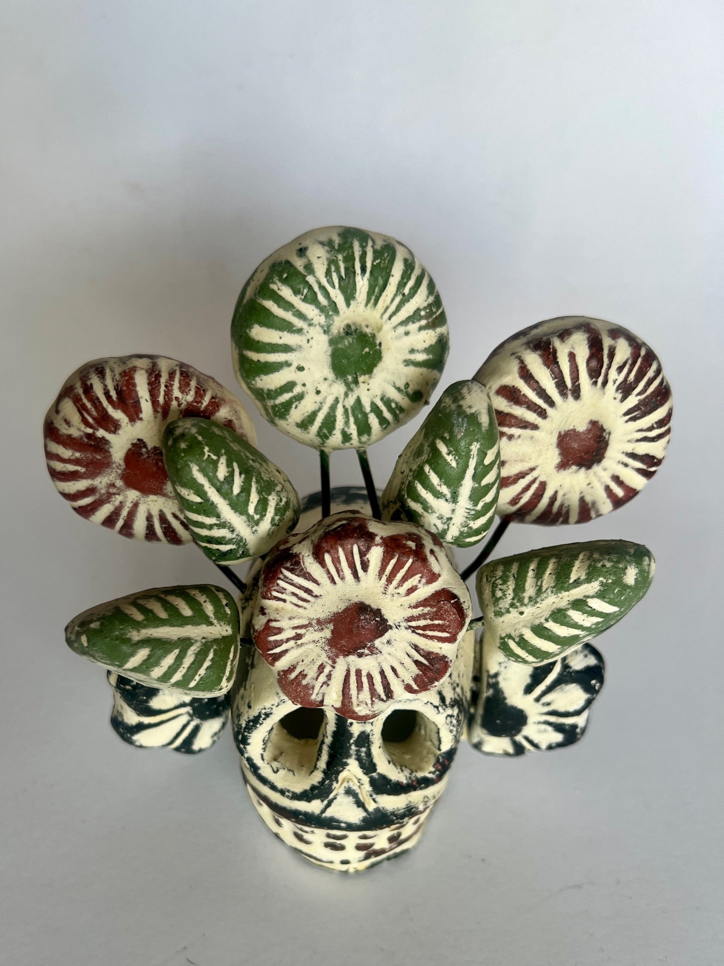 Handmade Ceramic Skull with Flowers – Jalisco Folk Art