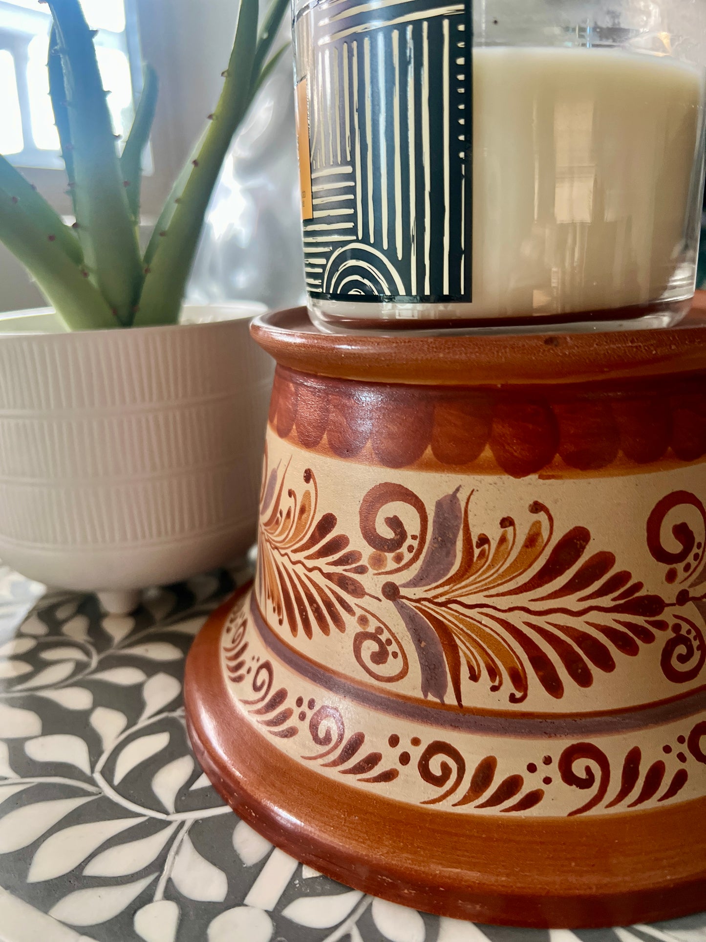 Barro Canelo Candleholder – Handmade Mexican Pottery from Guadalajara