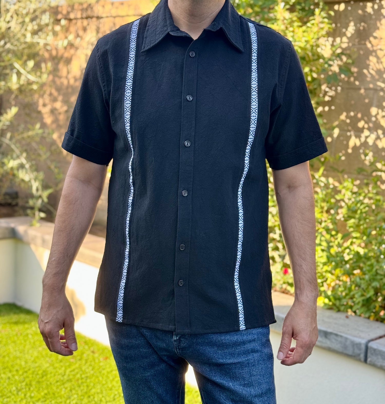 Black Guayabera Father's Day Gift Artisan Made in Mexico 100% Cotton Men's Shirt