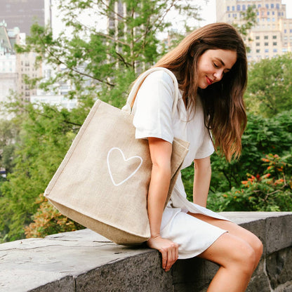 Handmade Burlap Jute Tote l Market Bag - Love- Unlined