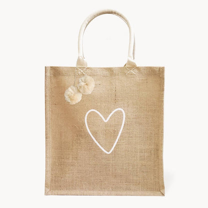 Handmade Burlap Jute Tote l Market Bag - Love- Unlined