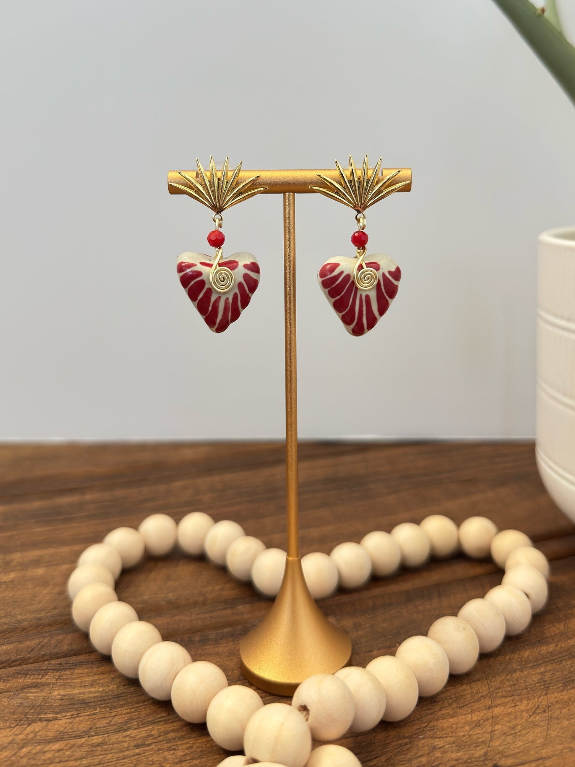 Agave Corazon Earrings 14K Gold Plated Talavera