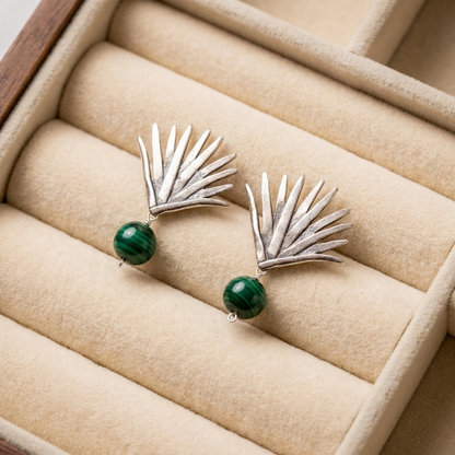 Luxury Agave Malachite Earrings in .925 Silver – Handmade in Guadalajara
