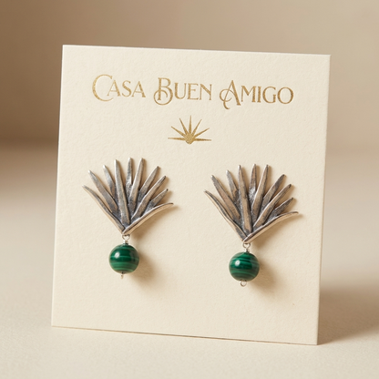 Luxury Agave Malachite Earrings in .925 Silver – Handmade in Guadalajara