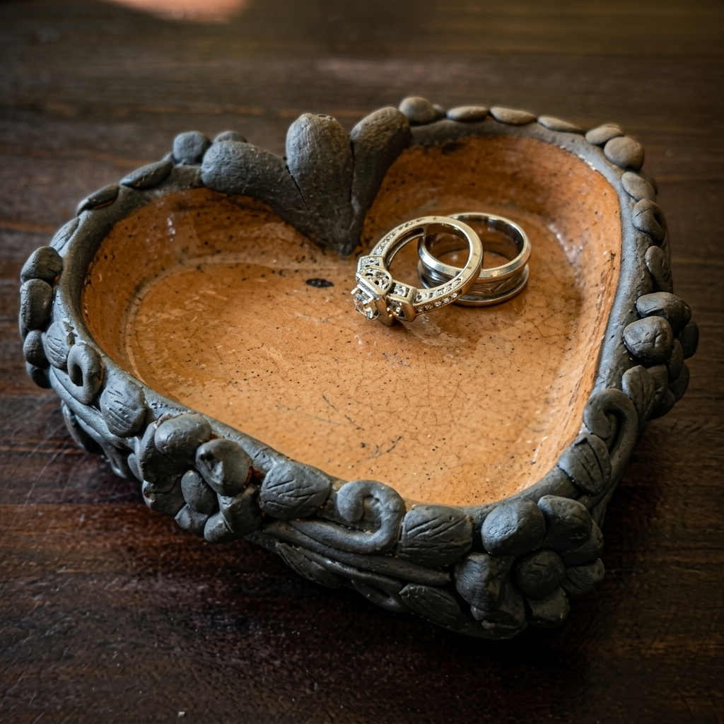 Handmade Barro Negro Heart Ring Dish | Oaxaca Pottery Jewelry Tray