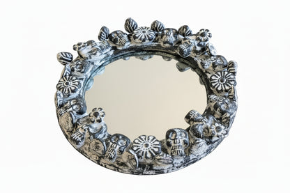 Handmade Mexican Skull Mirror – Day of the Dead Folk Art Wall Mirror