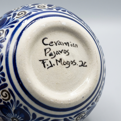 Hand Painted Mexican Blue & White Vase – Bird & Floral Talavera Style Pottery – Small Decorative Vase 4.5”
