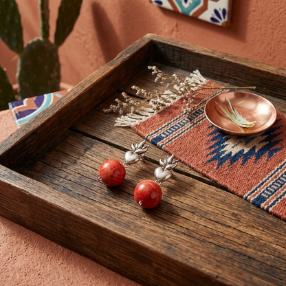 Handmade Sacred Heart Coral Earrings – .925 Sterling Silver | Gabriela Sanchez Guadalajara