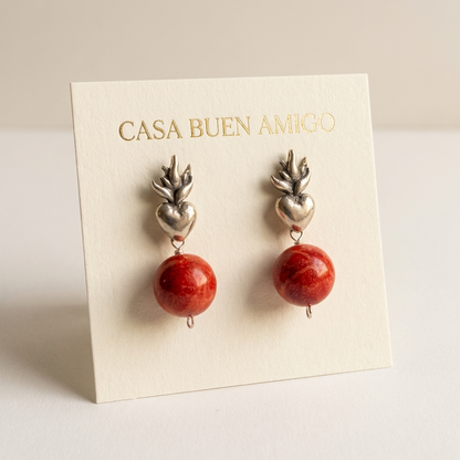 Handmade Sacred Heart Coral Earrings – .925 Sterling Silver | Gabriela Sanchez Guadalajara