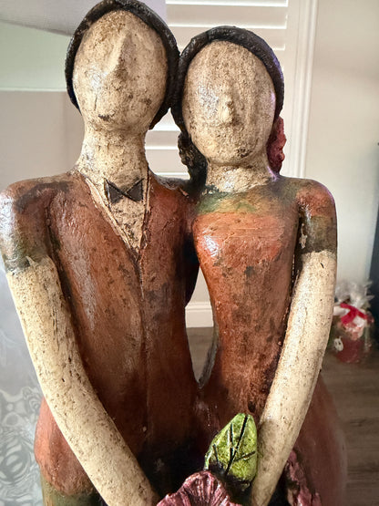 Handmade Mexican Couple Figurine – Artisan Folk Art Sculpture From Guadalajara