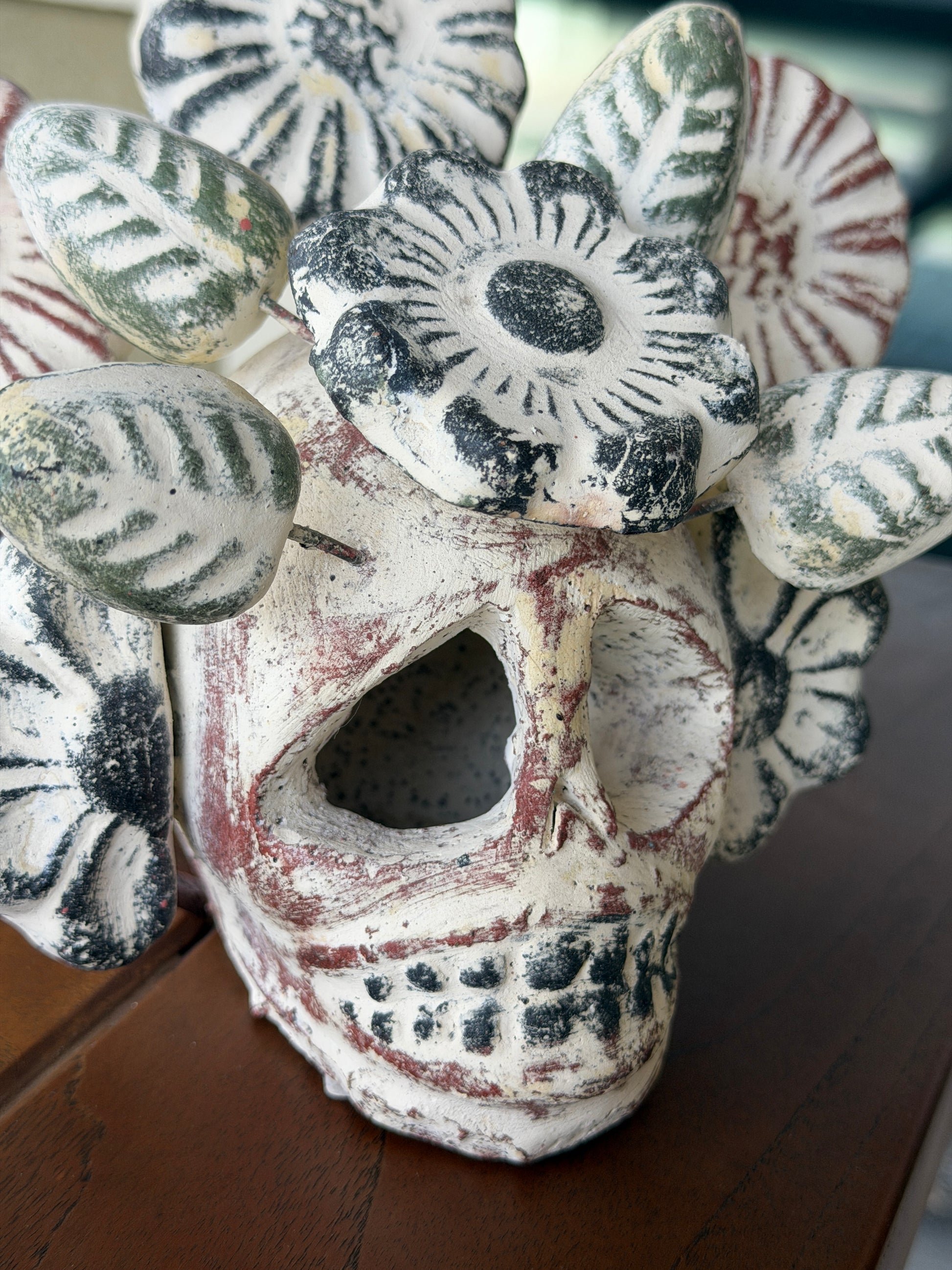 Handcrafted Floral Clay Skull – Artisan Calavera from Guadalajara, Mexico