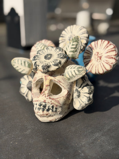Handcrafted Floral Clay Skull – Artisan Calavera from Guadalajara, Mexico