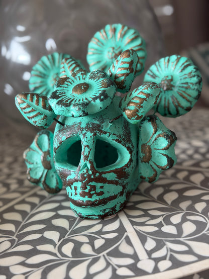 Handcrafted Floral Clay Skull – Artisan Calavera from Guadalajara, Mexico