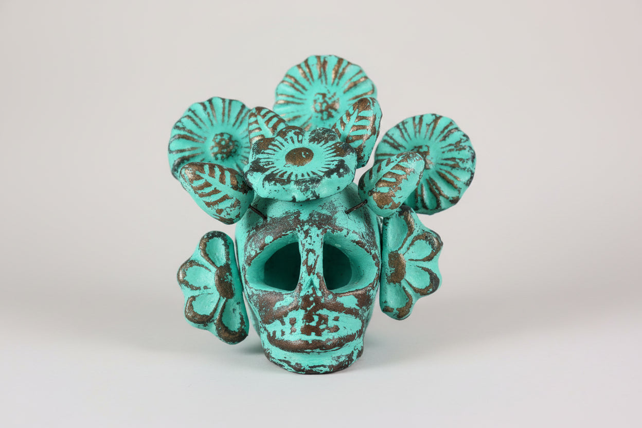 Handcrafted Floral Clay Skull – Artisan Calavera from Guadalajara, Mexico