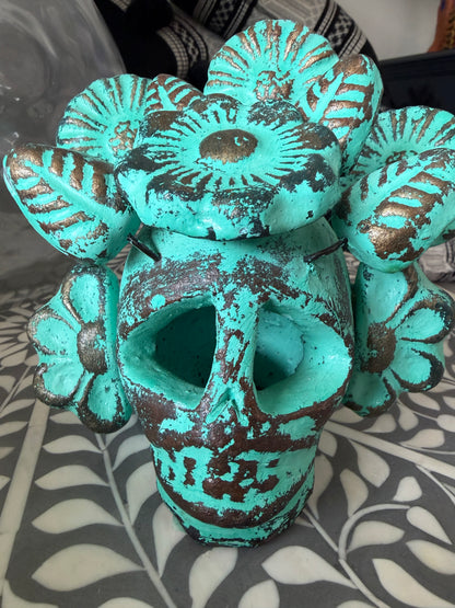 Handcrafted Floral Clay Skull – Artisan Calavera from Guadalajara, Mexico