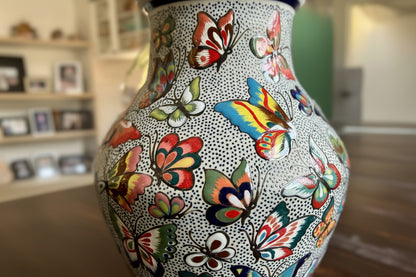 Colorful Butterfly Ceramic Vase – Hand Painted Mexican Pottery From Guanajuato
