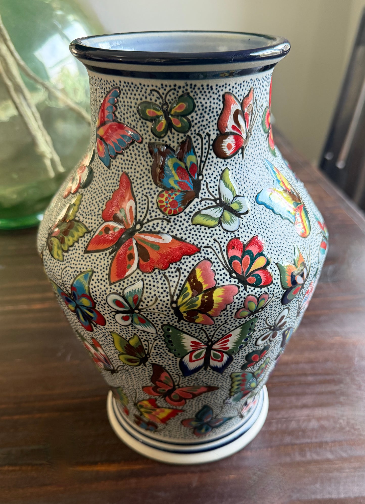Colorful Butterfly Ceramic Vase – Hand Painted Mexican Pottery From Guanajuato