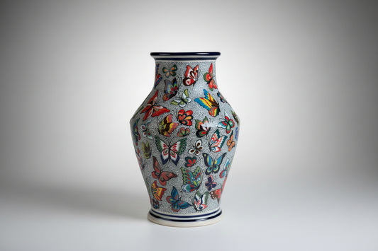 Colorful Butterfly Ceramic Vase – Hand Painted Mexican Pottery From Guanajuato
