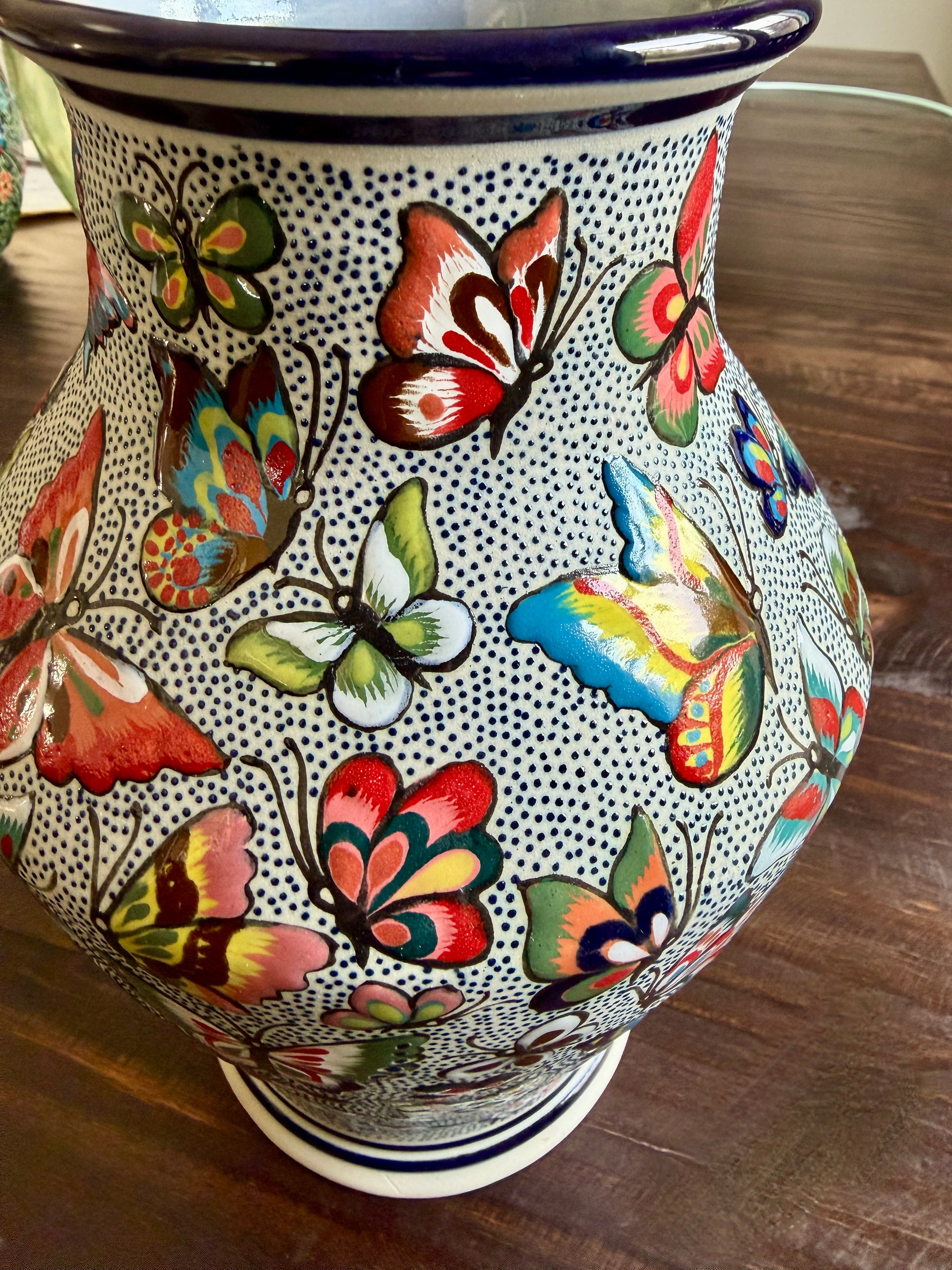 Colorful Butterfly Ceramic Vase – Hand Painted Mexican Pottery From Guanajuato