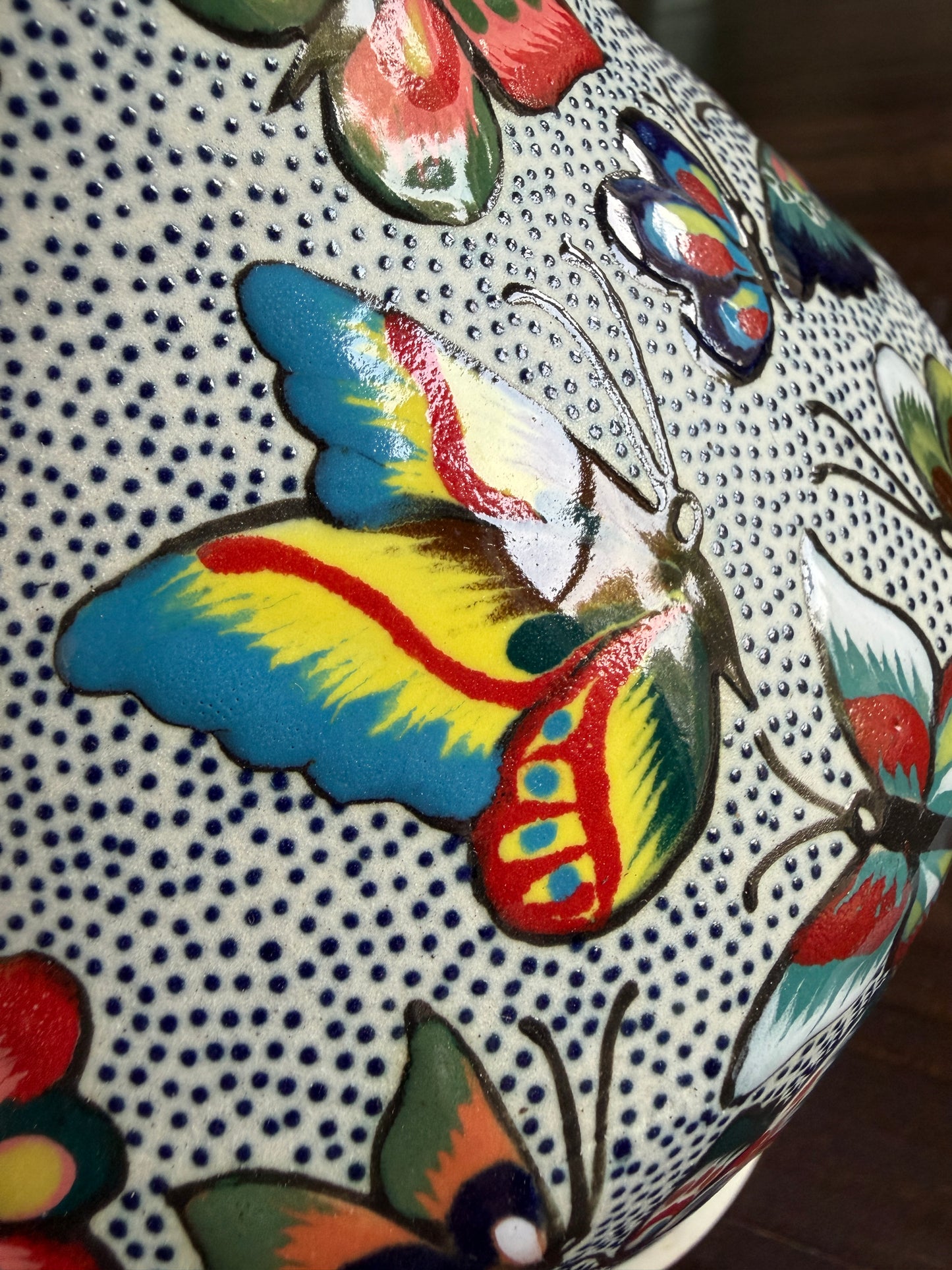 Colorful Butterfly Ceramic Vase – Hand Painted Mexican Pottery From Guanajuato