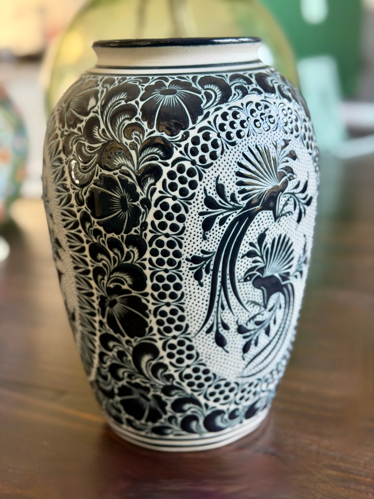 Black and White Talavera Vase – Handpainted Mexican Ceramic Art