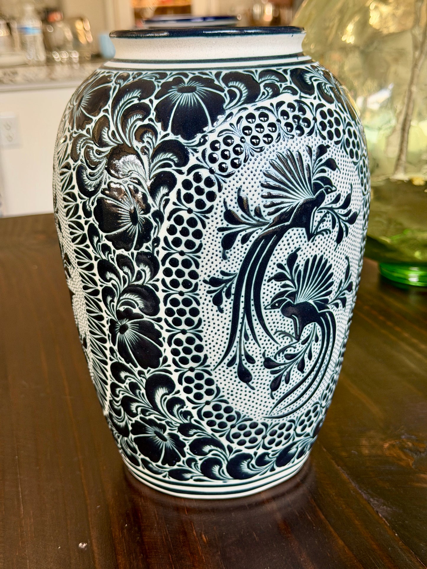 Black and White Talavera Vase – Handpainted Mexican Ceramic Art