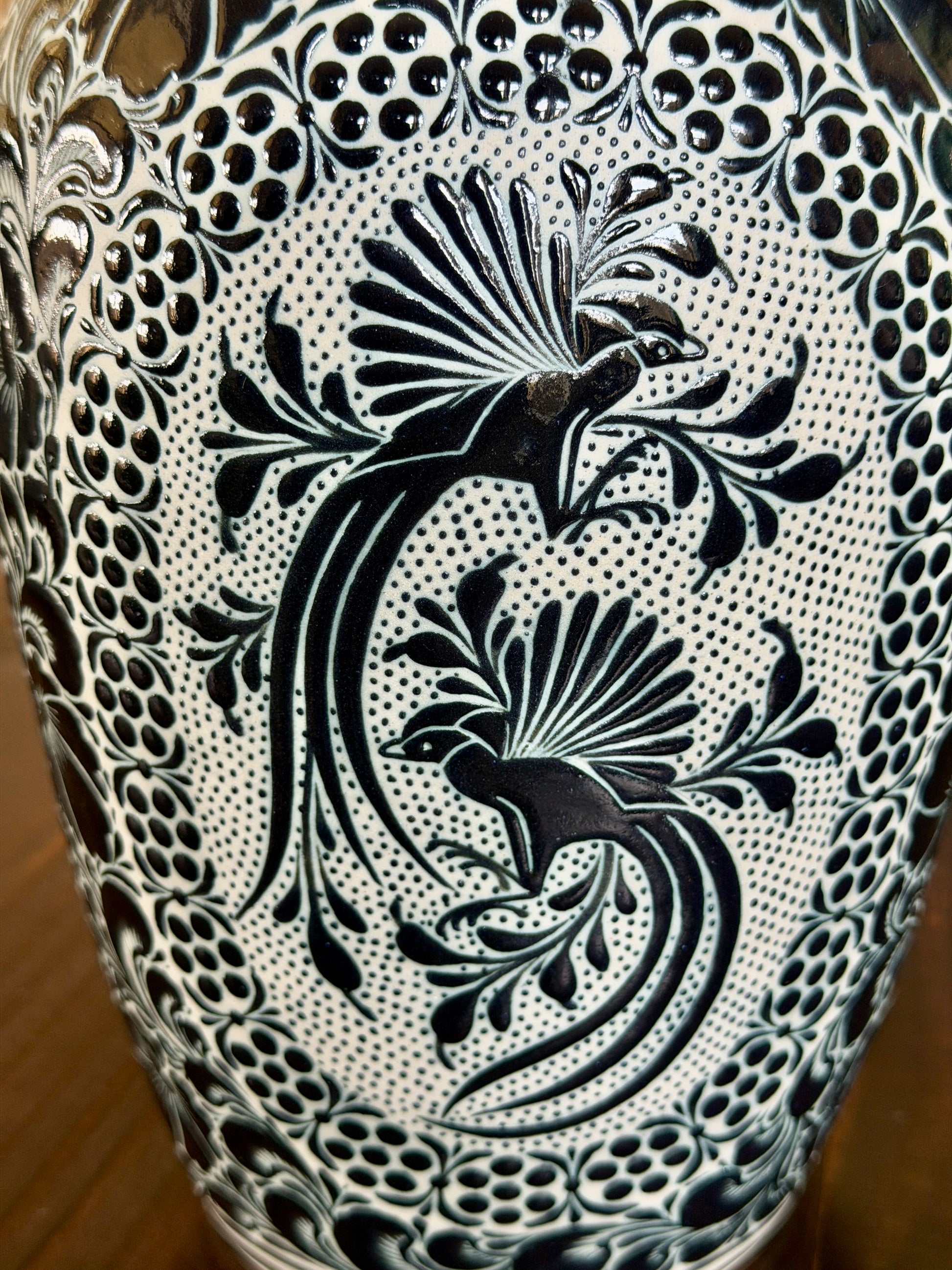 Black and White Talavera Vase – Handpainted Mexican Ceramic Art