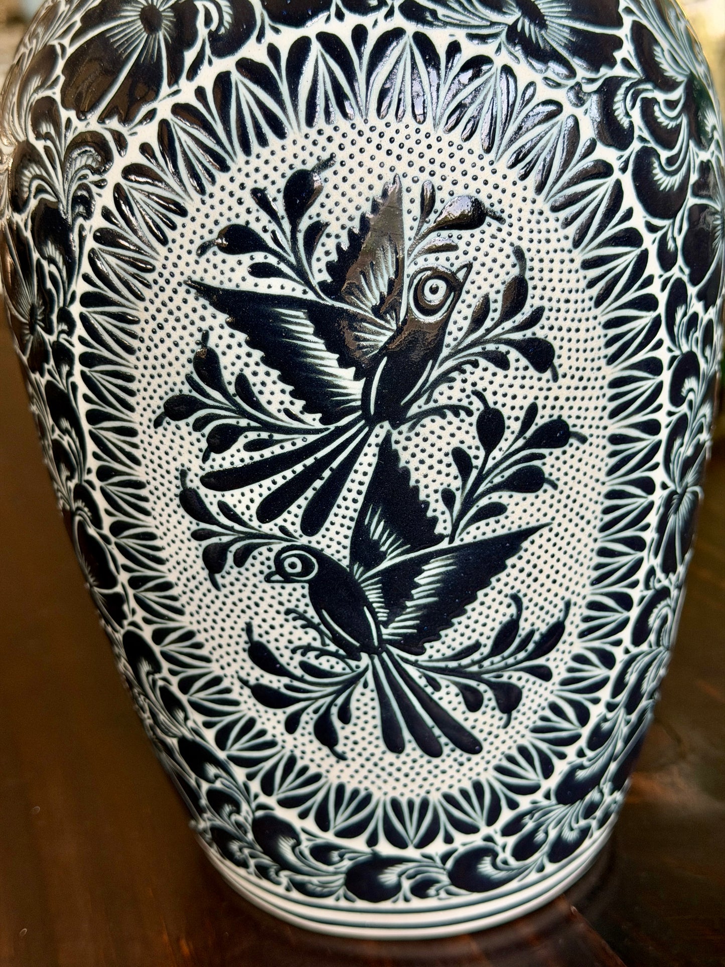 Black and White Talavera Vase – Handpainted Mexican Ceramic Art
