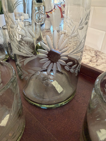 Mexican Recycled Handblown Glass Pitcher & 6 Tumbler Set