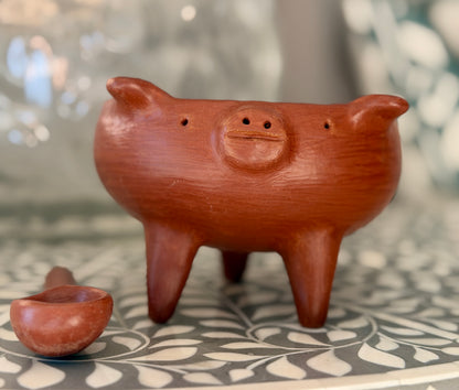 Handmade Barro Rojo Pig Serving Dish – Oaxacan Red Clay Folk Art