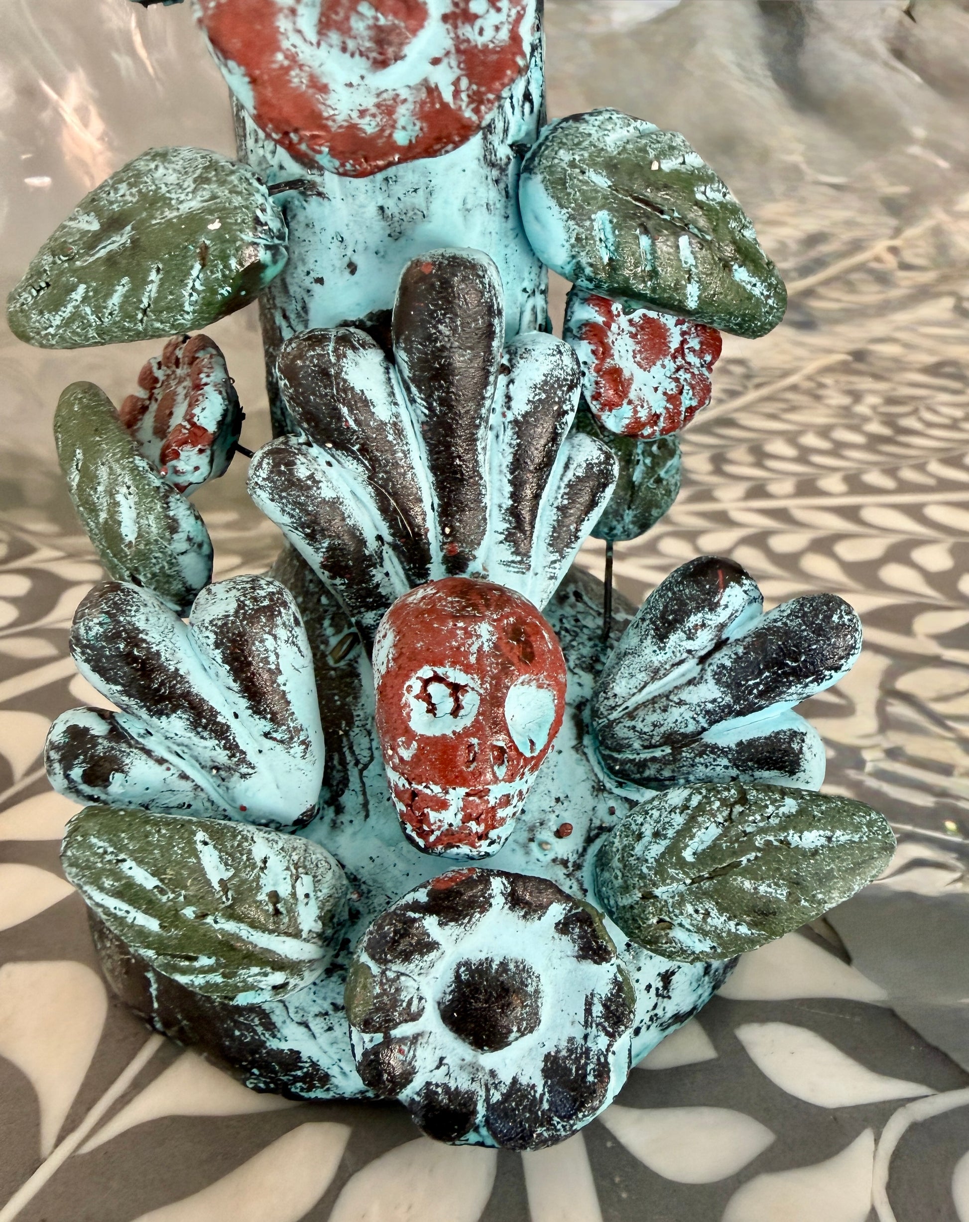 Handmade Day of the Dead Skull Candlesticks – Mexican Floral Calavera Candle Holders Set of 2