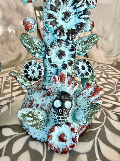 Handmade Day of the Dead Skull Candlesticks – Mexican Floral Calavera Candle Holders Set of 2
