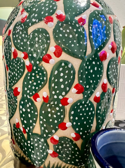 Handmade Talavera Ceramic Decanter Set with Cactus Design