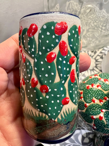 Handmade Talavera Ceramic Decanter Set with Cactus Design