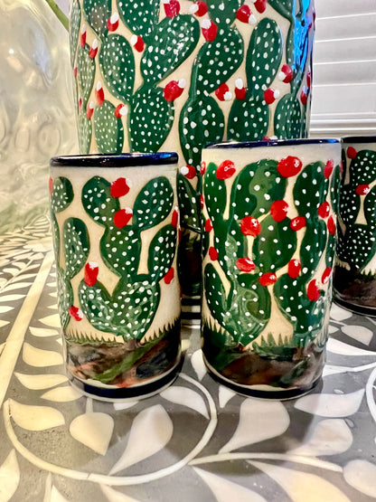 Handmade Talavera Ceramic Decanter Set with Cactus Design