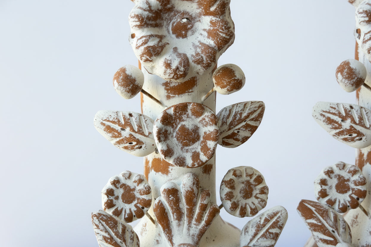 Handmade Day of the Dead Skull Candlesticks – Mexican Floral Calavera Candle Holders Set of 2