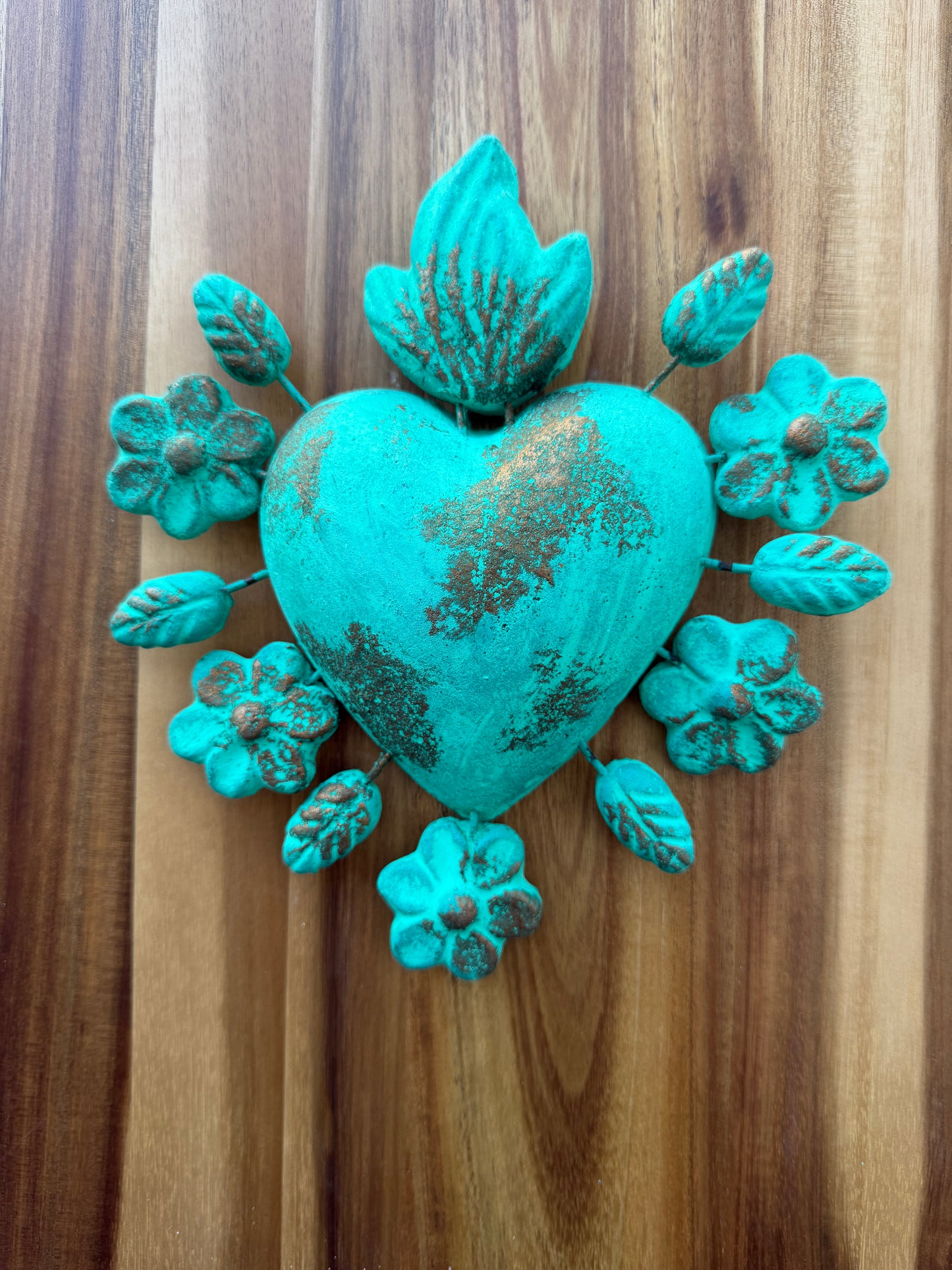 Handmade Turquoise Sacred Heart Wall Decor | Mexican Folk Art from Guadalajara