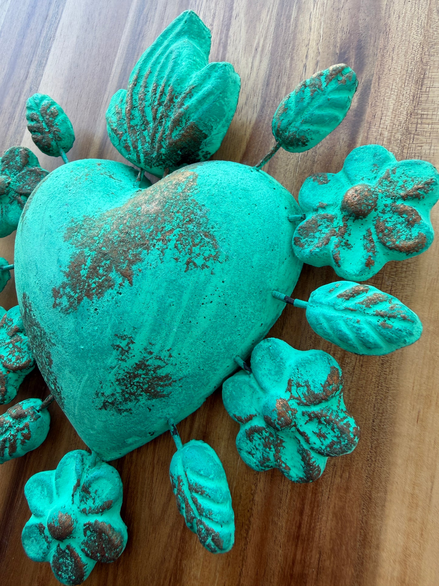 Handmade Turquoise Sacred Heart Wall Decor | Mexican Folk Art from Guadalajara