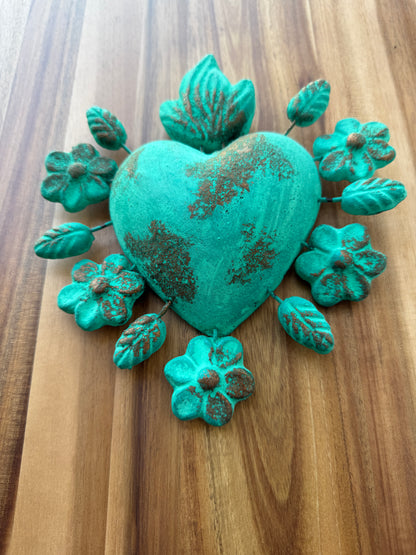 Handmade Turquoise Sacred Heart Wall Decor | Mexican Folk Art from Guadalajara