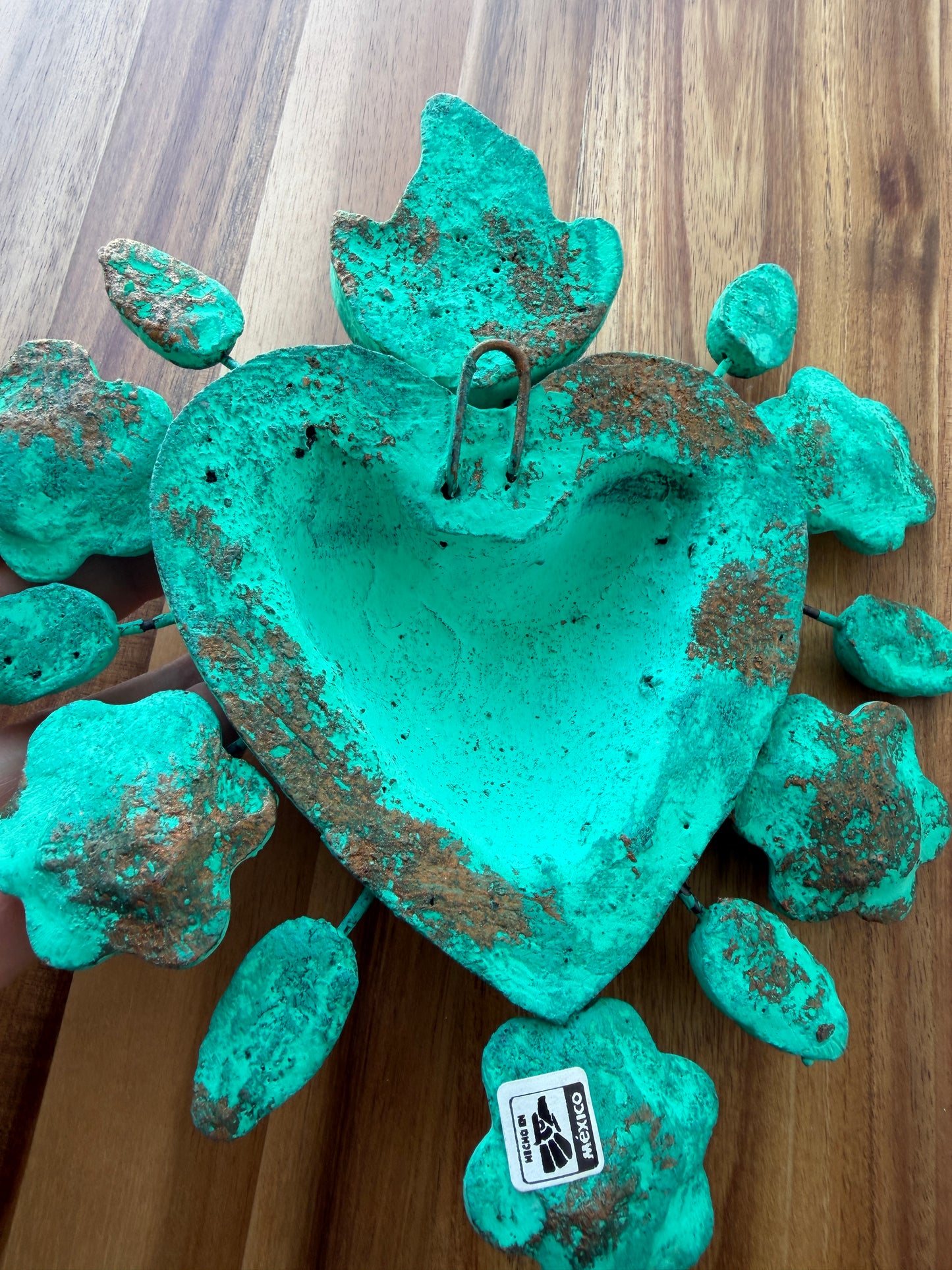 Handmade Turquoise Sacred Heart Wall Decor | Mexican Folk Art from Guadalajara