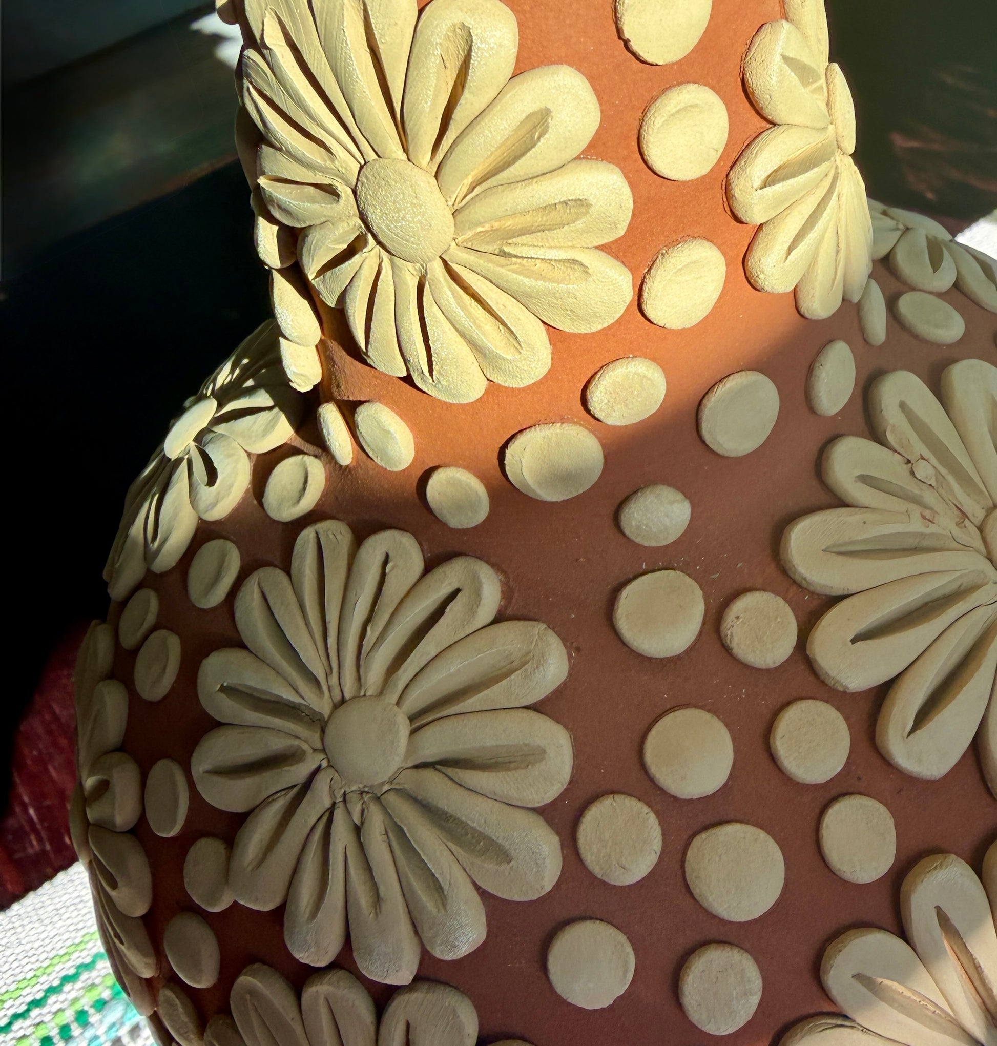 Large Barro Rojo Floral Filigree Vase – Handmade Oaxaca Pottery 15"
